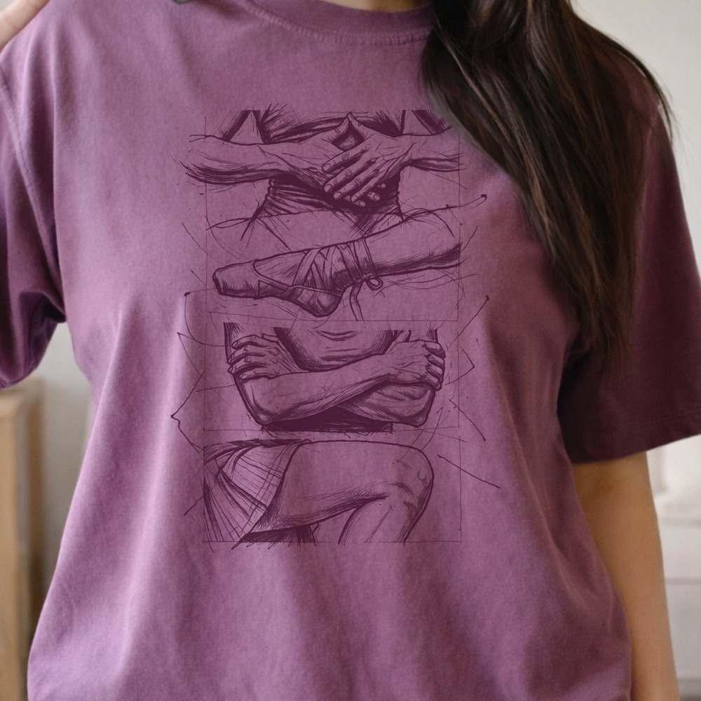 Figure Holding Herself in Three Raw Panels Tee
